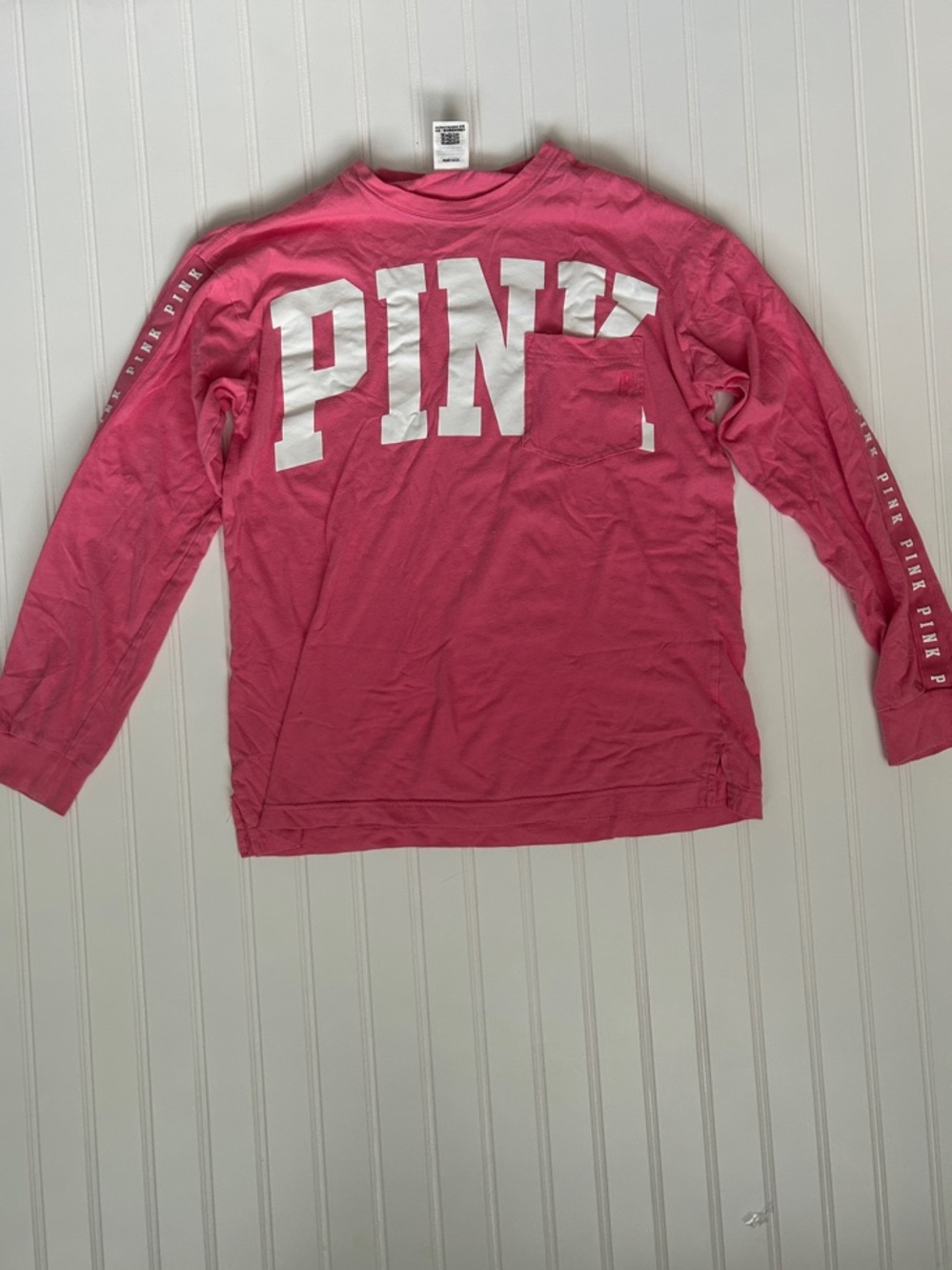 PINK Victoria's Secret Hot Pink Long Sleeve Logo Tee